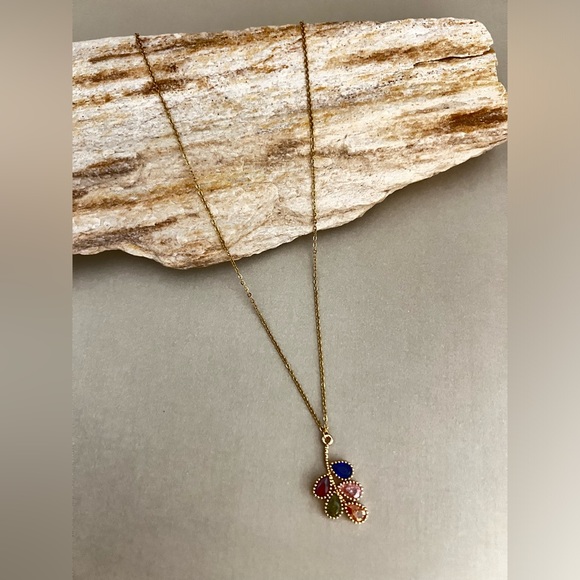 Colorful Cubic Zirconia Leaf Pendant Necklace- Trendy Stylish Gold Leaf Necklace - Picture 3 of 13